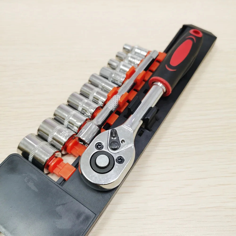 Krachtige 12Pcs 1/4" Ratchet Socket Wrench Set Multi-Function Repair Tool 4-13mm Quick Release Reversible Ratchet Tools