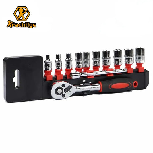 Krachtige 12Pcs 1/4" Ratchet Socket Wrench Set Multi-Function Repair Tool 4-13mm Quick Release Reversible Ratchet Tools