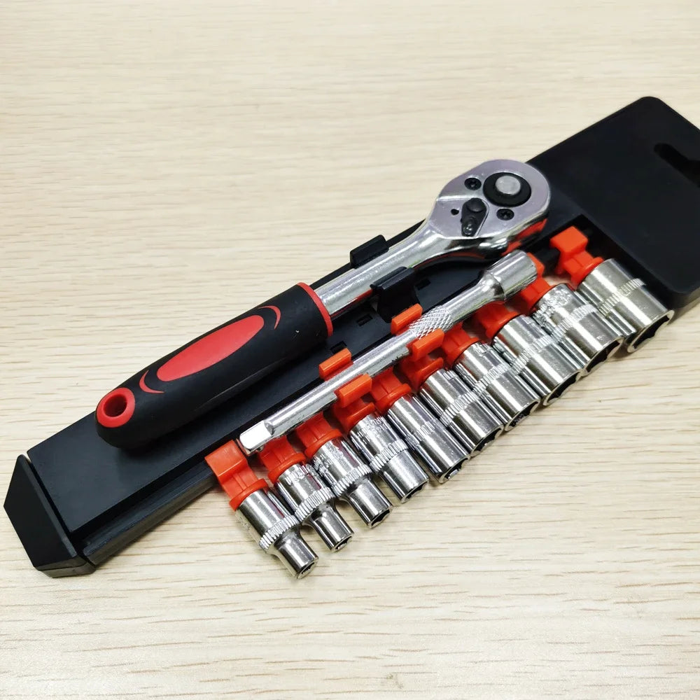 Krachtige 12Pcs 1/4" Ratchet Socket Wrench Set Multi-Function Repair Tool 4-13mm Quick Release Reversible Ratchet Tools