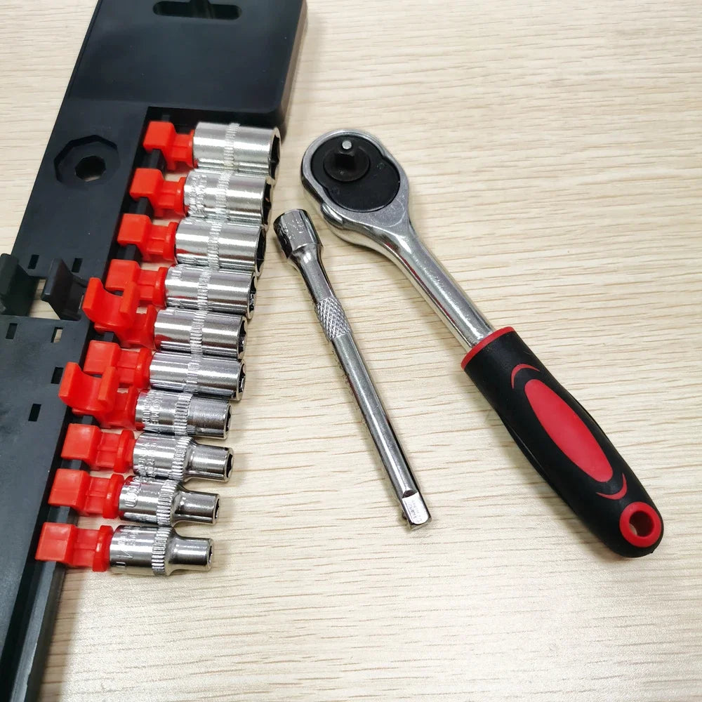 Krachtige 12Pcs 1/4" Ratchet Socket Wrench Set Multi-Function Repair Tool 4-13mm Quick Release Reversible Ratchet Tools