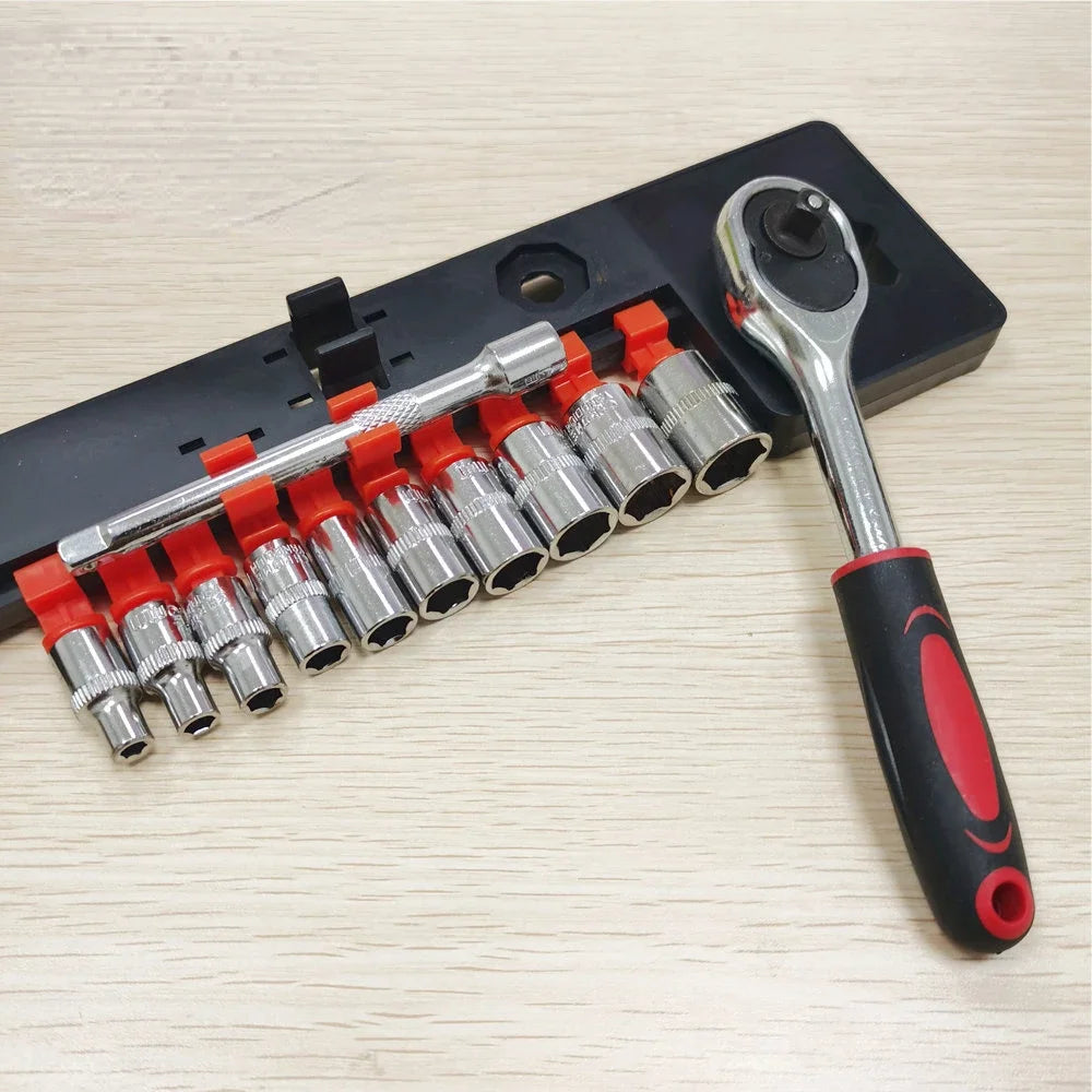 Krachtige 12Pcs 1/4" Ratchet Socket Wrench Set Multi-Function Repair Tool 4-13mm Quick Release Reversible Ratchet Tools